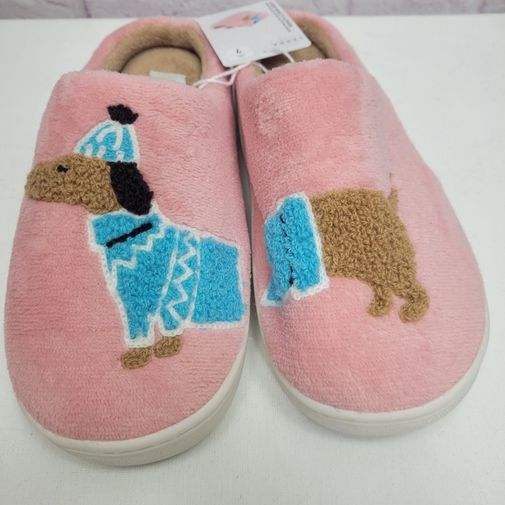 NEW Serra Pink‎ Dachshund Slippers Womens 7 Viral Fuzzy Puppy Plush House Shoes - Picture 3 of 8